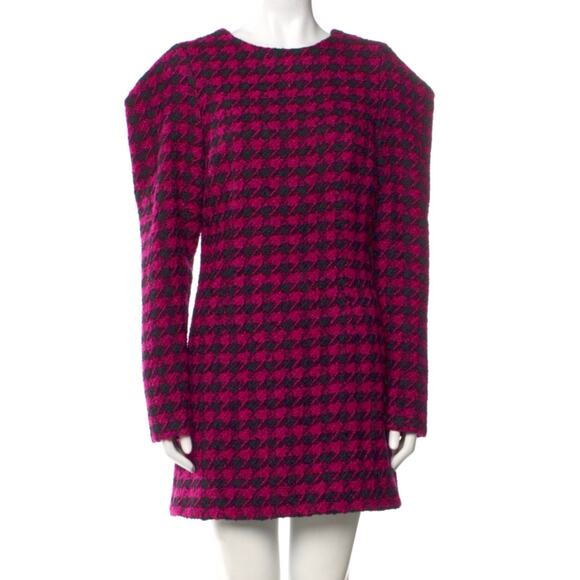 House of Harlow x Revolve Loui Houndstooth Tweed Fuchsia Black Dress M NWT - Picture 4 of 12